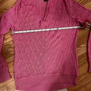 Ralph Lauren Pink Cable-Knit Crewneck Sweater large slim fit 100 silk black labe